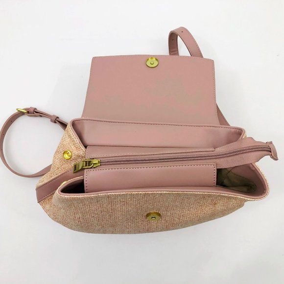 Jen & Co. Avani Backpack Vegan Leather Woven Fabric 11.5x12x4.5 inches Ash Pink - Picture 6 of 9